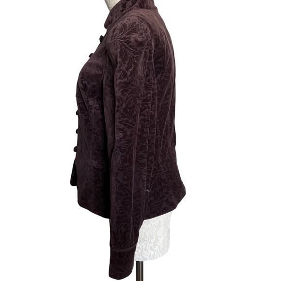 Velvet Burnout DarkAcademia Romance Victorian  12 Burgundy Mandarin Collar Goth - Picture 3 of 9